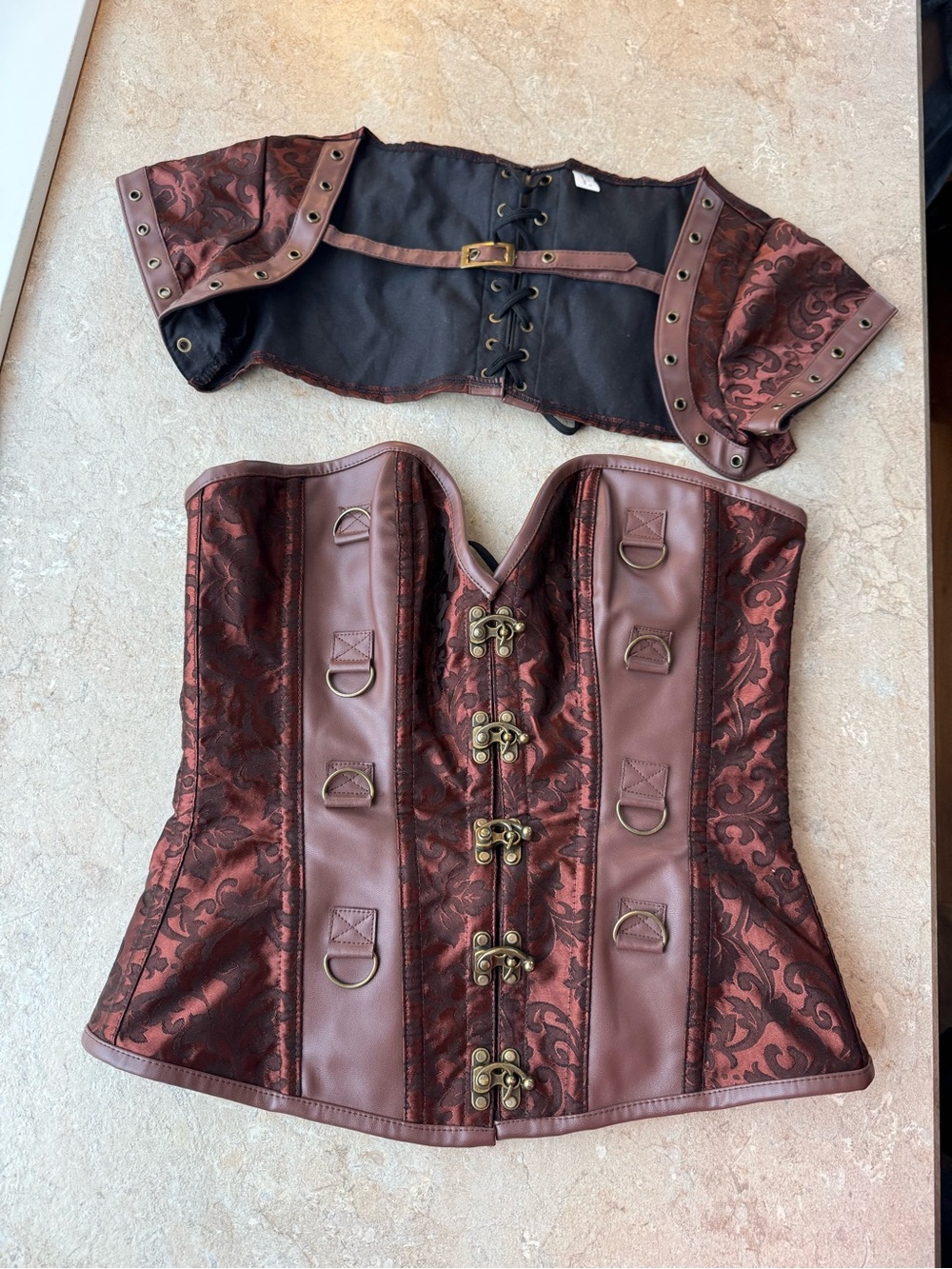Charmian Steampunk Overbust Corset Top & Short-Sleeve Bolero Shrug, Size Small